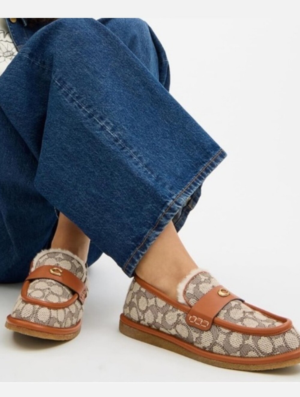 COACH Forest Signature Jacquard Shearling Loafer Slipper Womens Sz 10 Loungewear